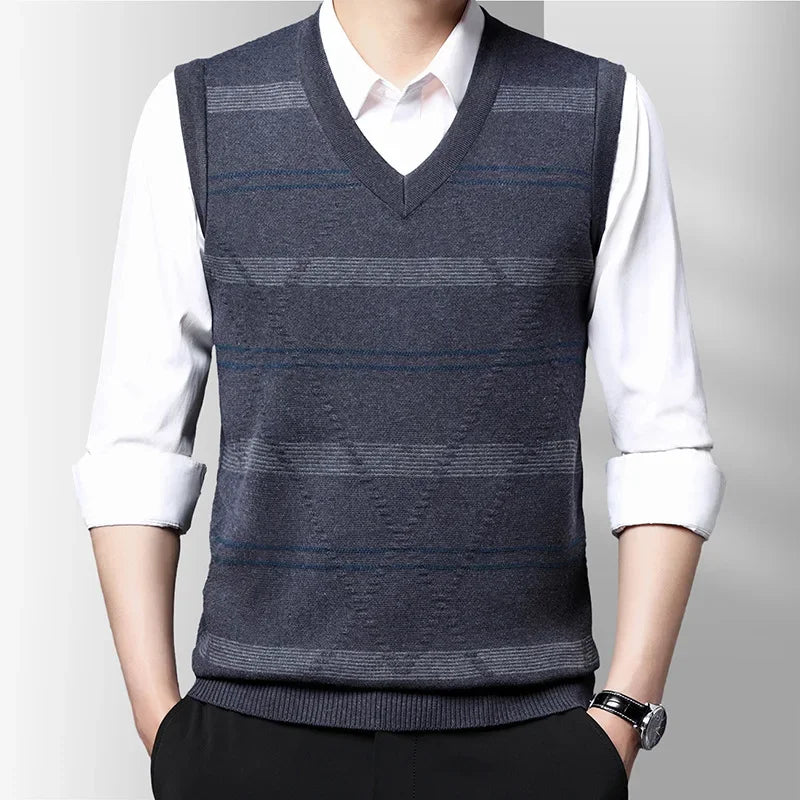 Striped V-Neck Knitted Sweater Vest