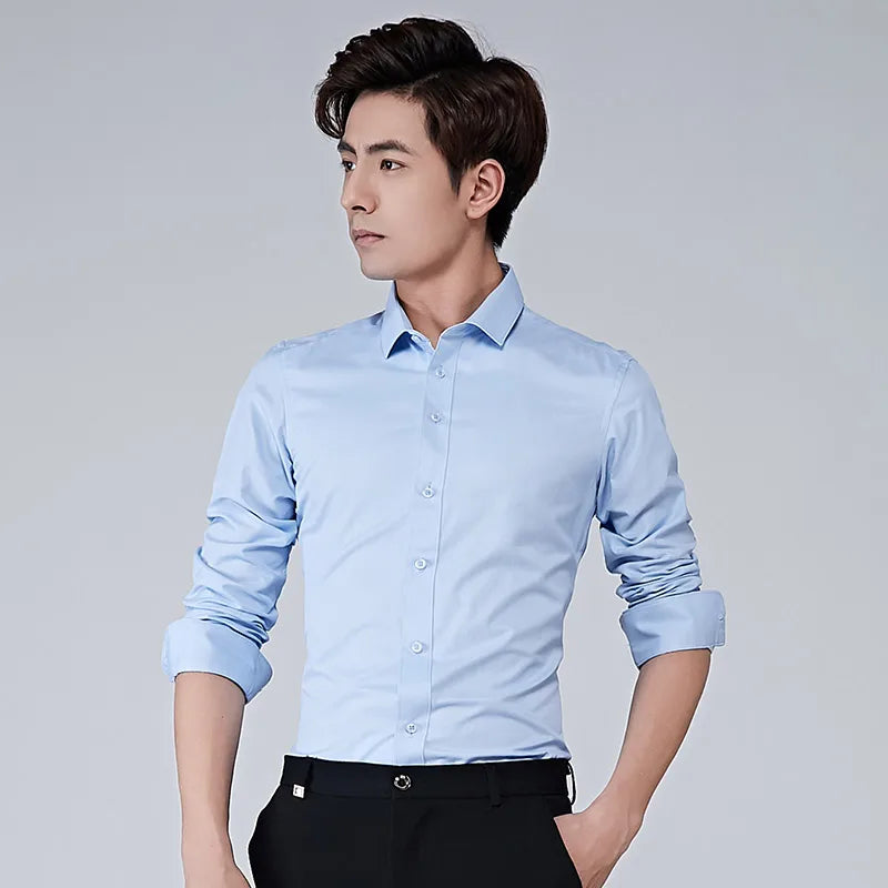 Spring Autumn Turn-Down Collar Business Casual Shirt for Men