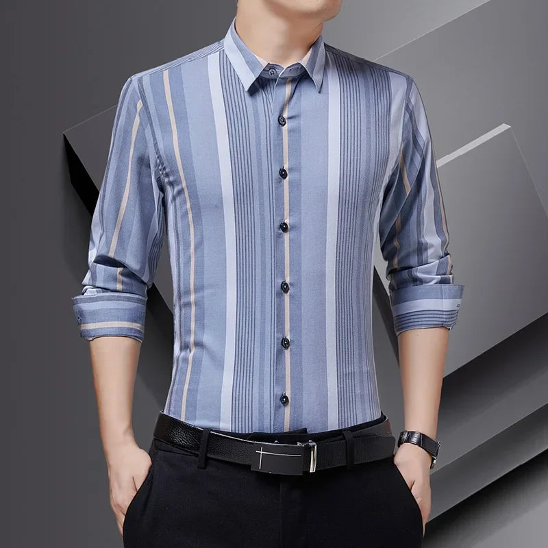 Slim Fit Patchwork Men’s Shirt – Long Sleeve Smart Casual