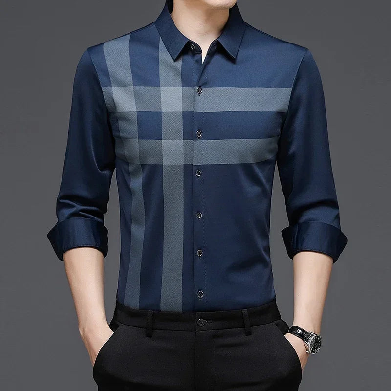 Men’s Vintage Striped Casual Shirt – Long Sleeve Smart Casual Spring/Autumn