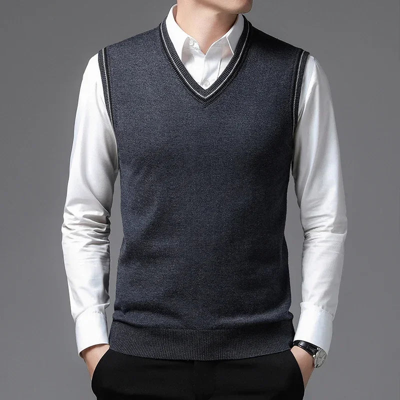 Solid V-Neck Knit Sweater Vest