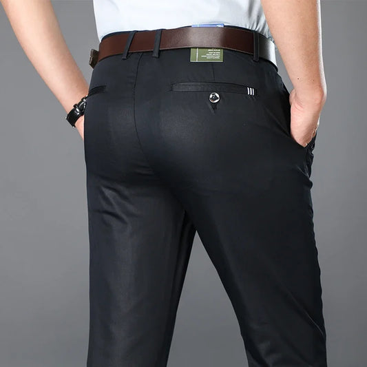 Breathable Smart Casual Men’s Pants – Full-Length Straight Work Trousers