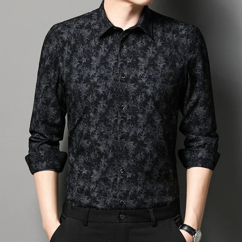 Retro Slim Fit Bamboo Fiber Shirt – Long Sleeve Men’s Casual Print