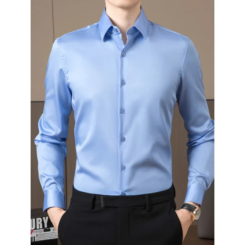 Classic Solid Color Men’s Shirt – Turn-Down Collar Formal Cotton Shirt S–5XL