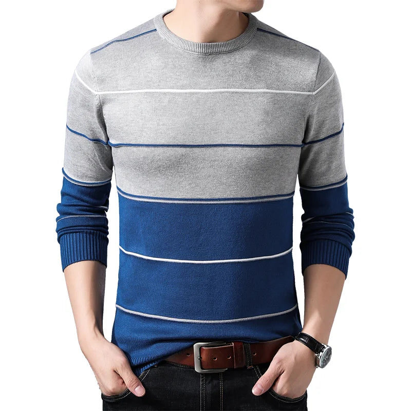 Men’s Slim Fit O-Neck Striped Pullover – Autumn & Winter Sweater