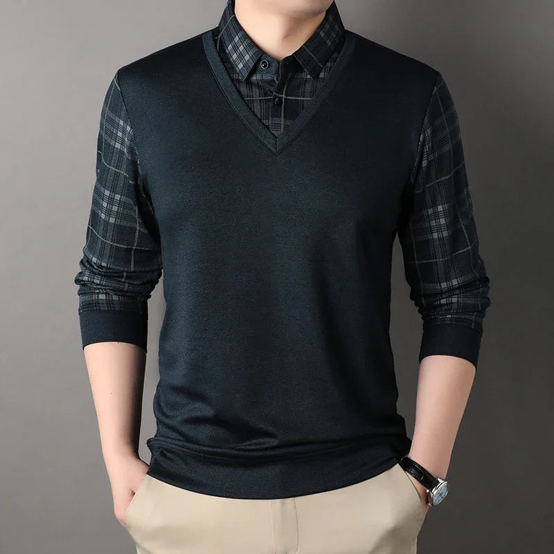 Men’s Long Sleeve Plaid Shirt – Turn-Down Collar Spring & Autumn Casual