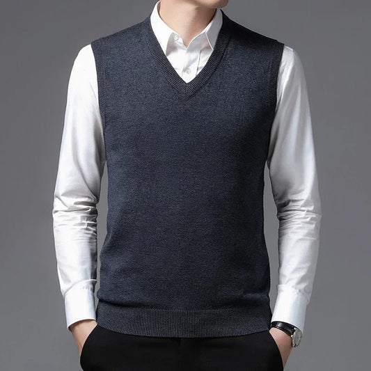 Casual Men’s Knit Vest – Autumn Winter Slim Fit V-Neck Pullover