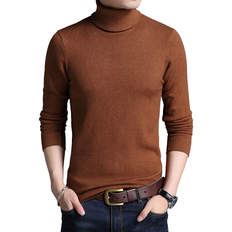 Men’s Slim Fit Turtleneck Sweater – Solid Color Knit Pullover
