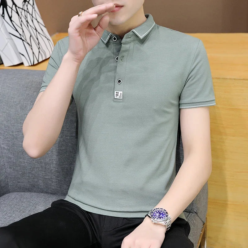 Men’s Slim Fit Cotton Polo Tee – Short Sleeve Turn-Down Collar Summer Top