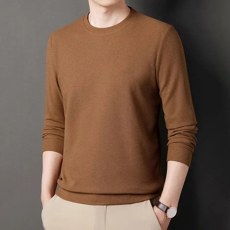 Waffle Knit O-Neck Pullover Sweater