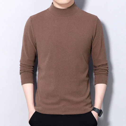 Casual Turtleneck Tee for Men – Cozy Long Sleeve Solid Color Autumn/Winter Shirt
