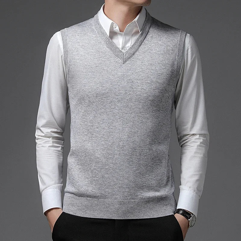 Casual Men’s Knit Vest – Autumn Winter Slim Fit V-Neck Pullover