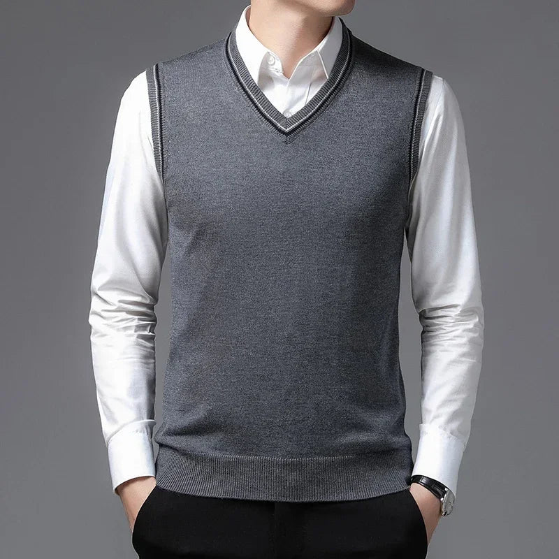Solid V-Neck Knit Sweater Vest