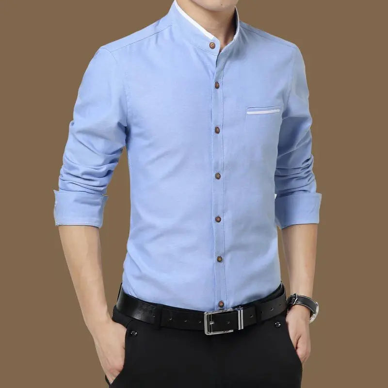 Korean Style Men’s Slim Fit Shirt – Solid Color Long Sleeve Business Casual