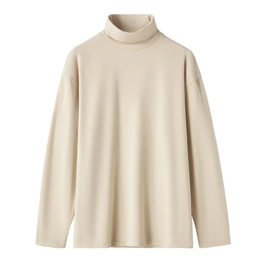Casual Solid Color Turtleneck Tee for Men – Spring & Autumn Long Sleeve Shirt