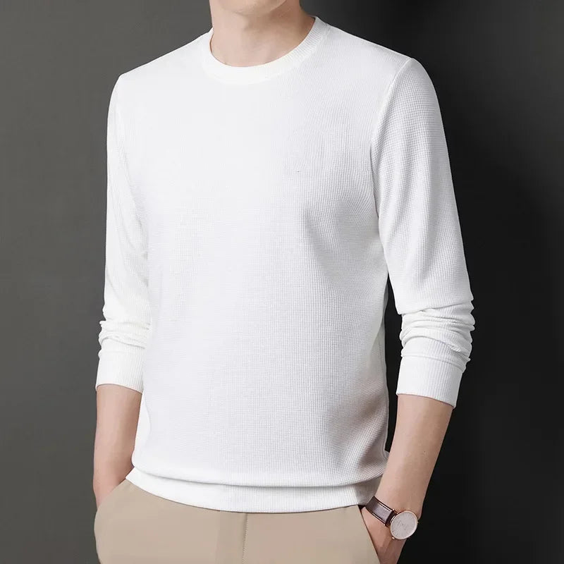 Waffle Knit O-Neck Pullover Sweater