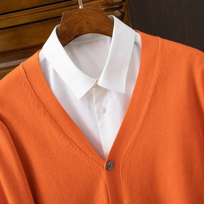 Classic Business Casual Cardigan for Men – Slim Fit V-Neck Pullover
