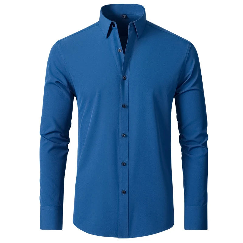 High Elasticity Men’s Shirt – Smart Casual Long Sleeve Turn-Down Collar