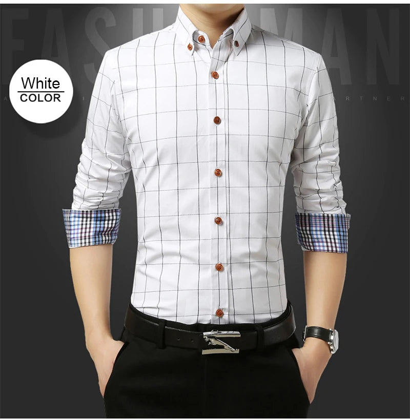 Men’s Slim Fit Plaid Shirt – Turn-Down Collar Smart Casual