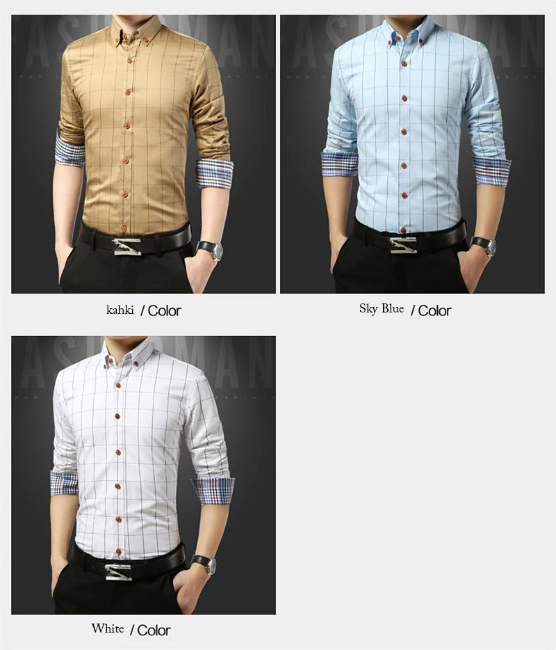 Men’s Slim Fit Plaid Shirt – Turn-Down Collar Smart Casual