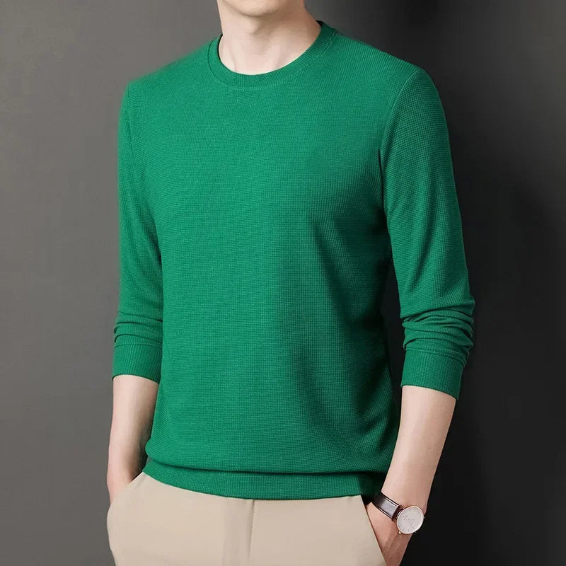 Waffle Knit O-Neck Pullover Sweater