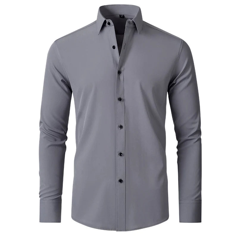 High Elasticity Men’s Shirt – Smart Casual Long Sleeve Turn-Down Collar