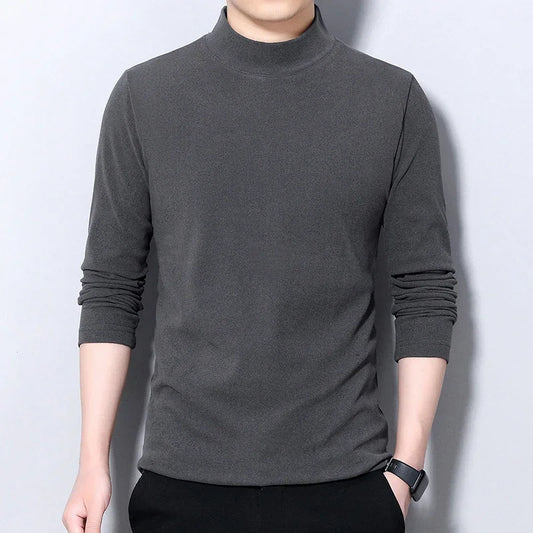 Casual Turtleneck Tee for Men – Cozy Long Sleeve Solid Color Autumn/Winter Shirt