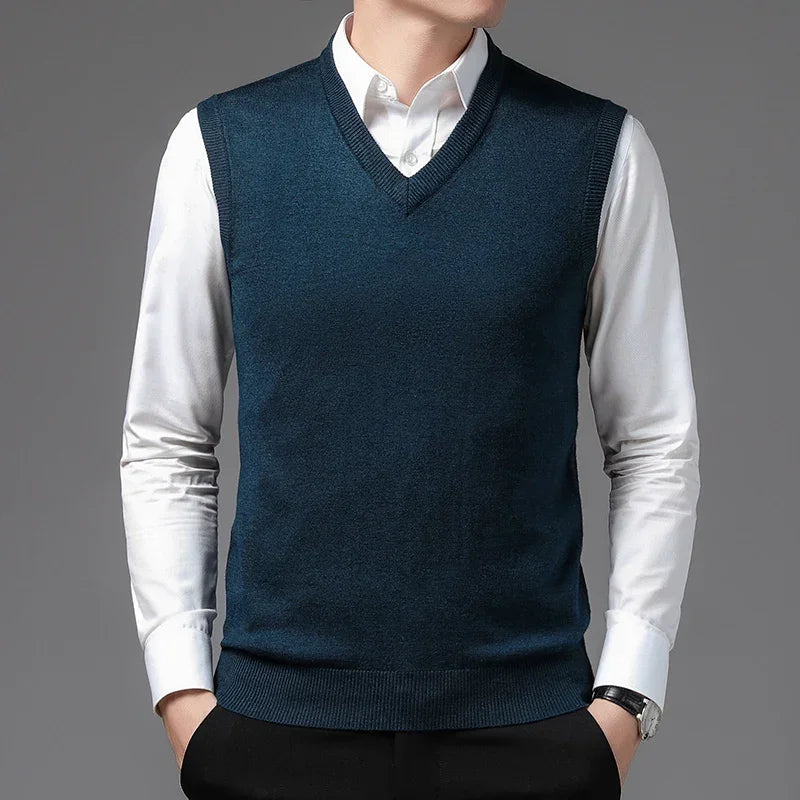Casual Men’s Knit Vest – Autumn Winter Slim Fit V-Neck Pullover