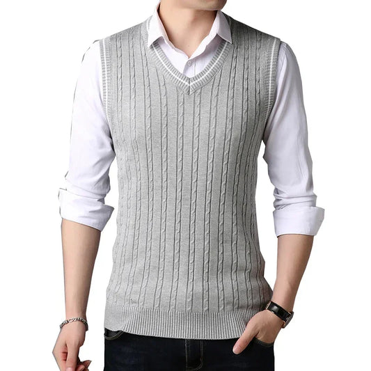 Men’s Classic V-Neck Sweater Vest – Slim Fit Knitted Sleeveless Pullover