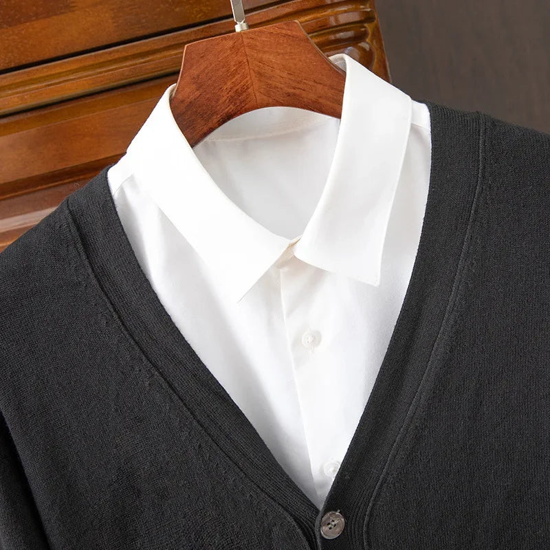 Classic Business Casual Cardigan for Men – Slim Fit V-Neck Pullover