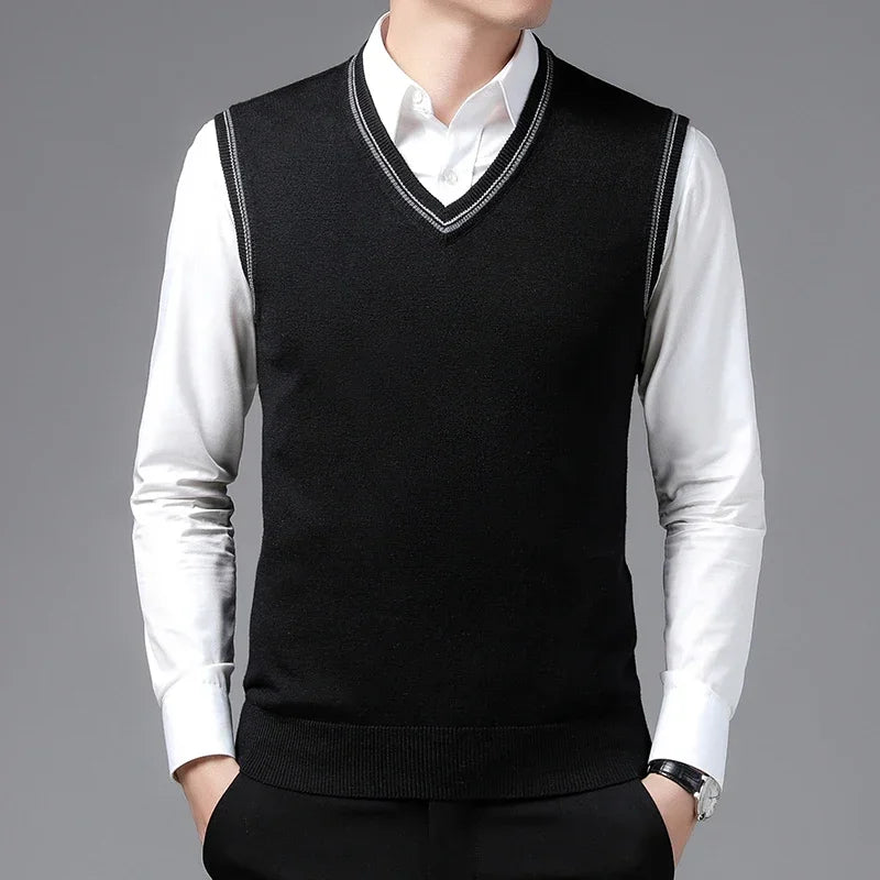 Solid V-Neck Knit Sweater Vest