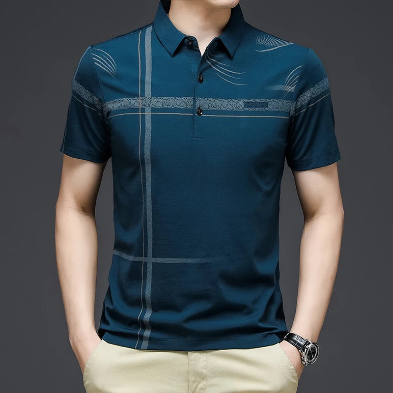 Men’s Printed Summer Polo Tee – Breathable Turn-Down Collar Short Sleeve Shirt