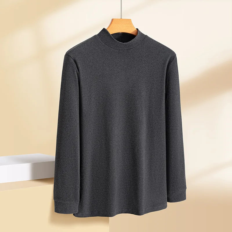 Casual Turtleneck Tee for Men – Solid Color Long Sleeve Autumn/Winter Shirt