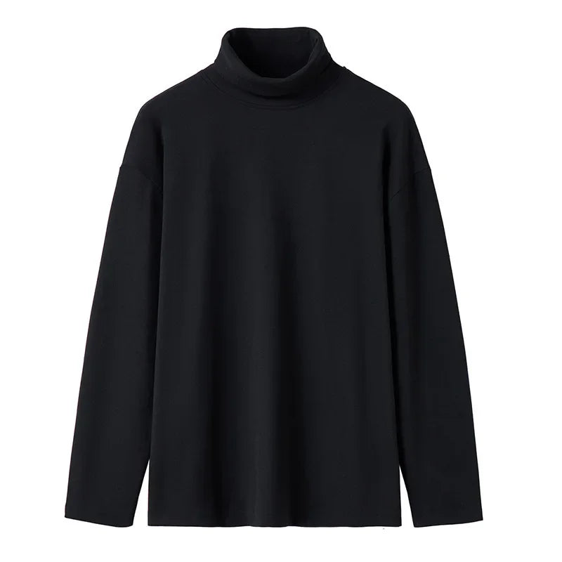Casual Solid Color Turtleneck Tee for Men – Spring & Autumn Long Sleeve Shirt