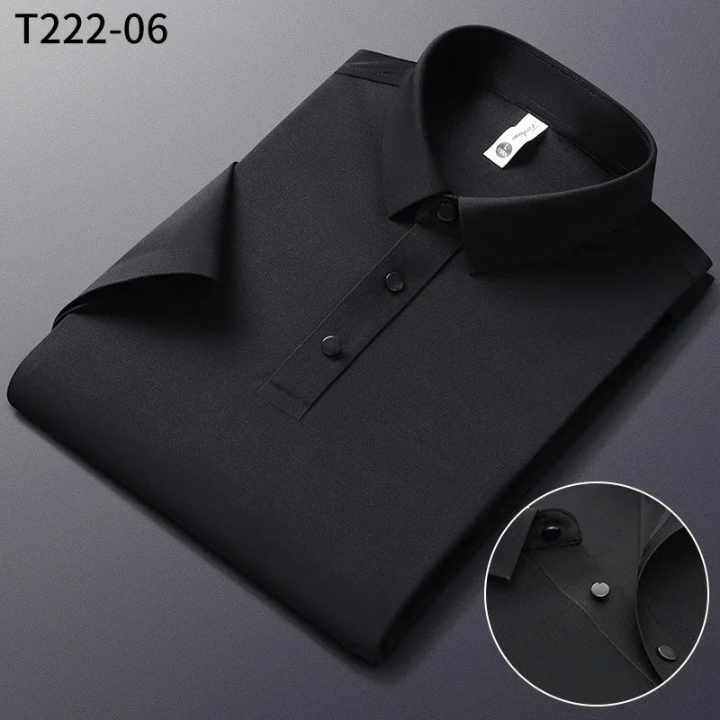 Men’s Smart Casual Polo Shirt – Solid Color Summer Short Sleeve