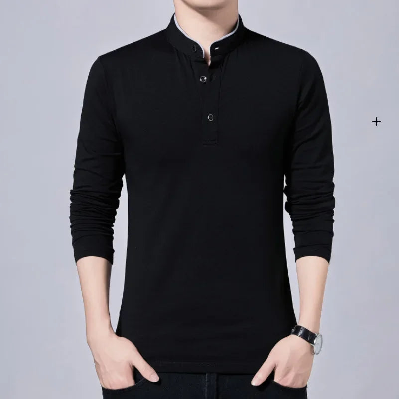Men’s Slim Fit Casual Tee – Solid Color Long Sleeve Top