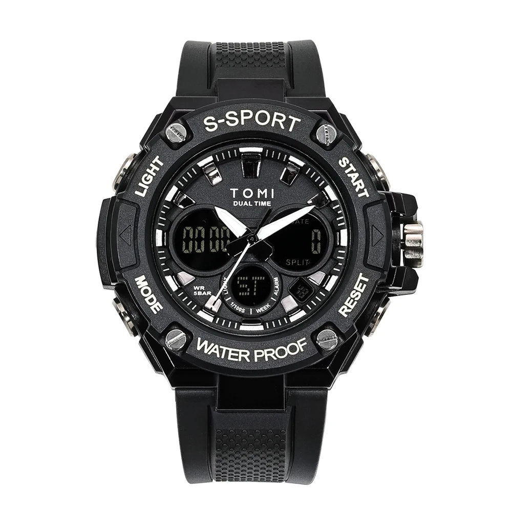 Men's Multi functional Sports Watch Dual Movement Cool Fashion Watch Night Glow Waterproof Trendy Student Electronic Watch