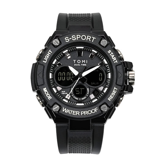 Men's Multi functional Sports Watch Dual Movement Cool Fashion Watch Night Glow Waterproof Trendy Student Electronic Watch