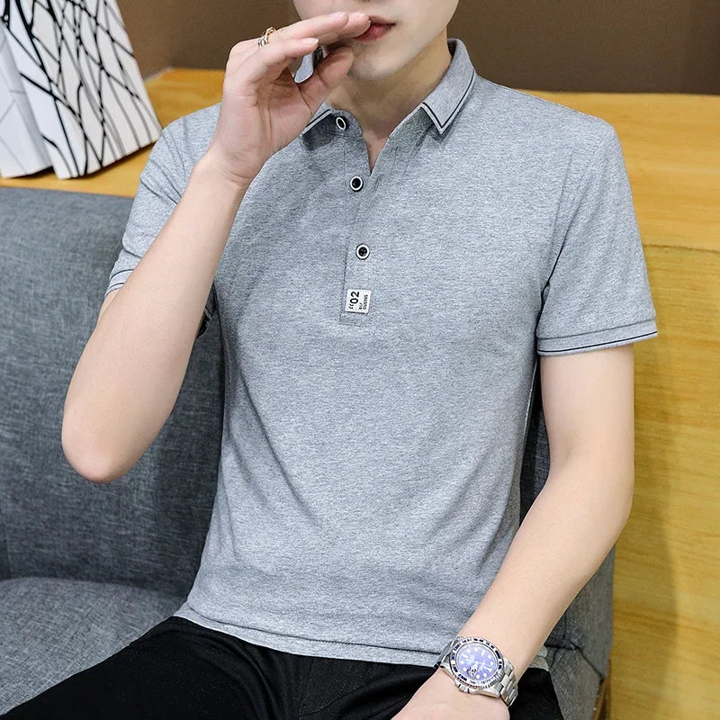 Men’s Slim Fit Cotton Polo Tee – Short Sleeve Turn-Down Collar Summer Top