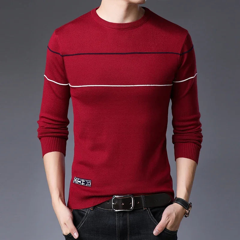 Classic Solid Knit Sweater for Men – Slim Fit Casual Pullover