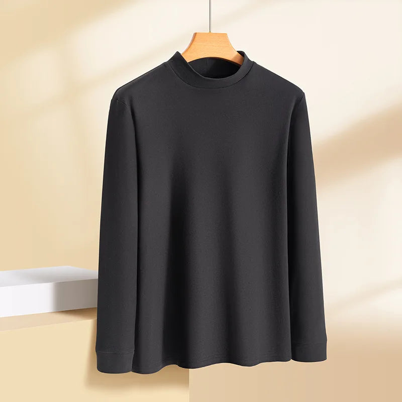 Casual Turtleneck Tee for Men – Solid Color Long Sleeve Autumn/Winter Shirt