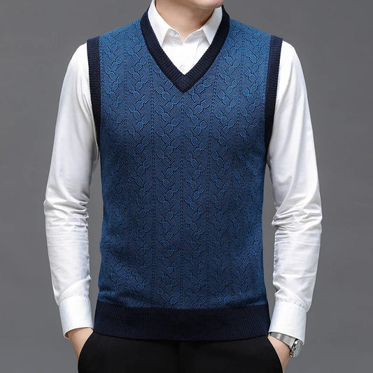 Classic Jacquard Knit Sleeveless Vest for Men – Warm Solid Color Sweater