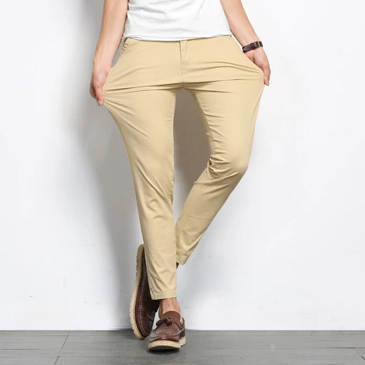 Men’s Casual Ankle-Length Cotton Pants – Slight Stretch Summer Trousers