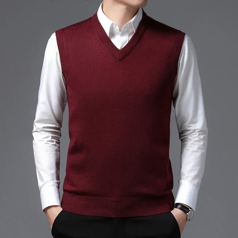 Casual Men’s Knit Vest – Autumn Winter Slim Fit V-Neck Pullover