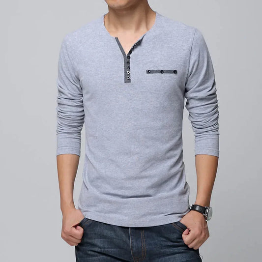 Men’s Slim Fit Long Sleeve Henley Tee – Buttoned Casual Cotton Top