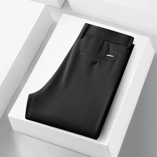 Men’s Heavyweight Straight-Leg Trousers – Smart Casual Elastic Work Pants