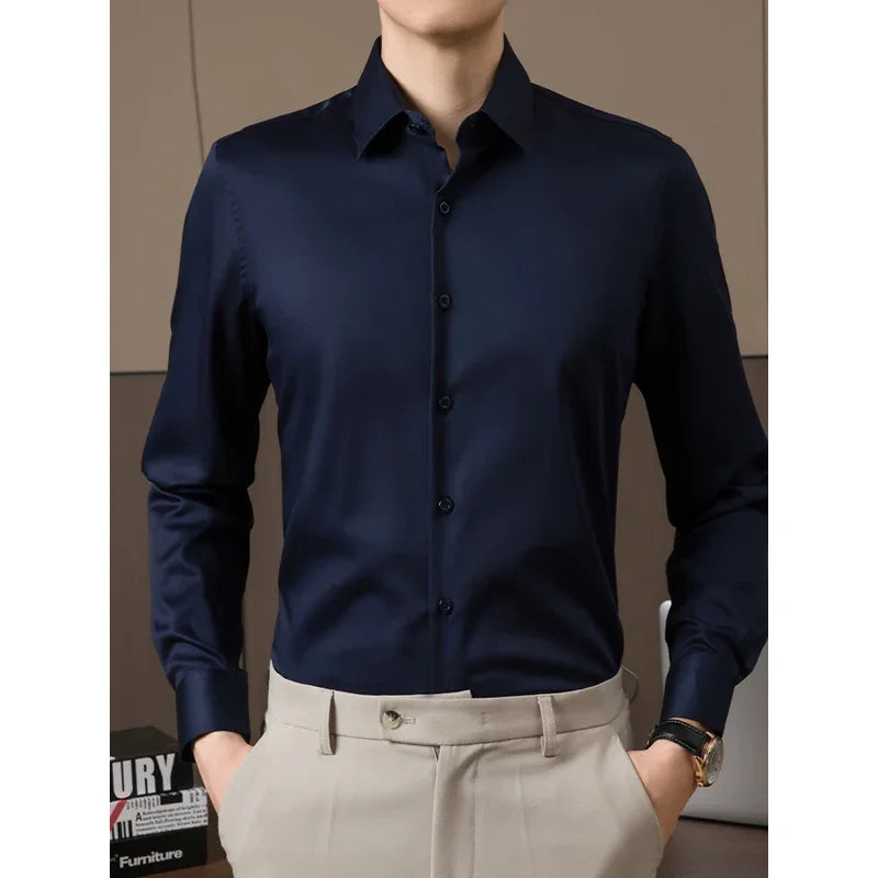 Classic Solid Color Men’s Shirt – Turn-Down Collar Formal Cotton Shirt S–5XL