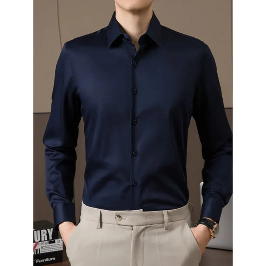 Classic Solid Color Men’s Shirt – Turn-Down Collar Formal Cotton Shirt S–5XL