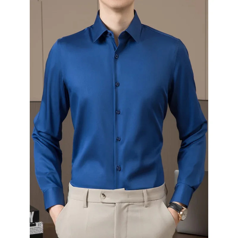 Classic Solid Color Men’s Shirt – Turn-Down Collar Formal Cotton Shirt S–5XL