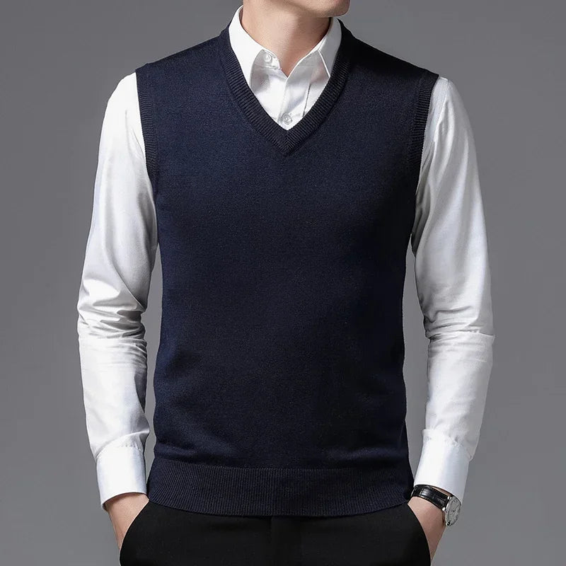 Casual Men’s Knit Vest – Autumn Winter Slim Fit V-Neck Pullover